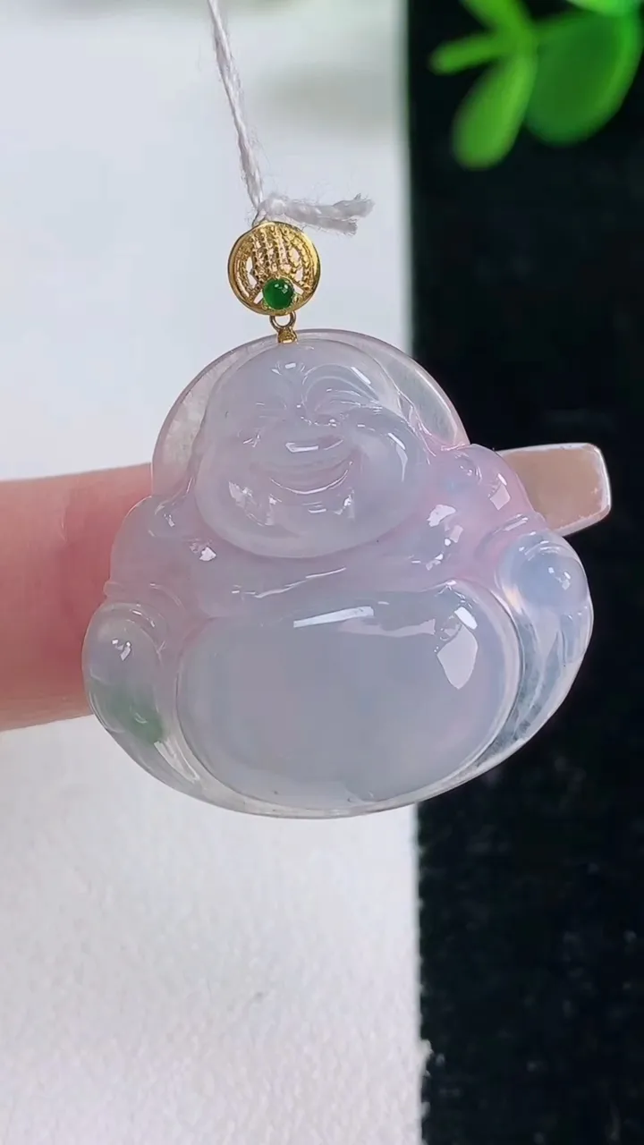 天然A货翡翠18K金紫罗兰佛公吊坠，尺寸25-26-4.5，重量:5.24g
12月26日