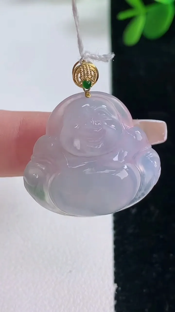 天然A货翡翠18K金紫罗兰佛公吊坠，尺寸25-26-4.5，重量:5.24g
12月26日