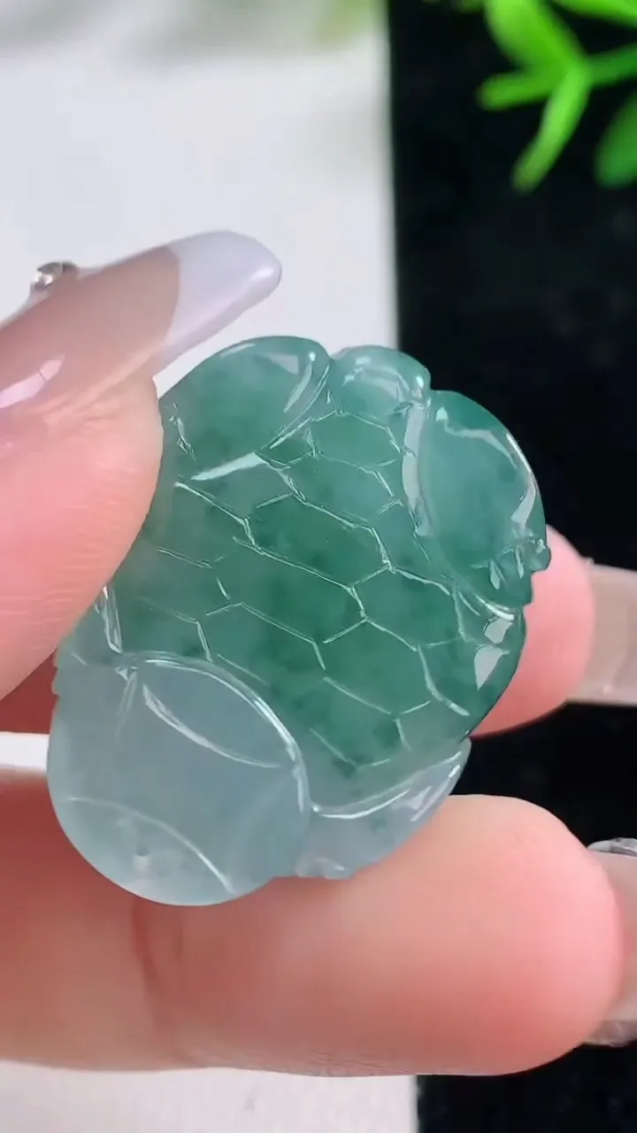 天然A货翡翠飘花龙龟吊坠，尺寸29.2-21.8-10.5，重量:13.56g
12月27日