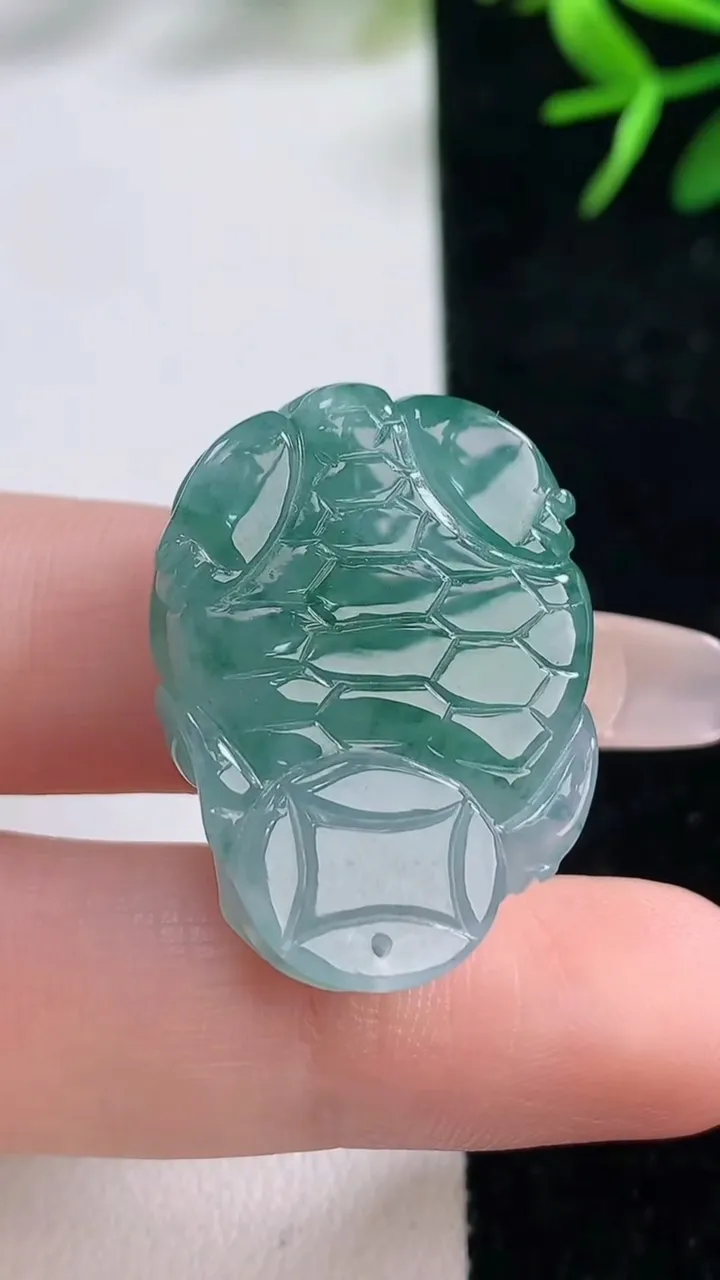 天然A货翡翠飘花龙龟吊坠，尺寸29.2-21.8-10.5，重量:13.56g
12月27日