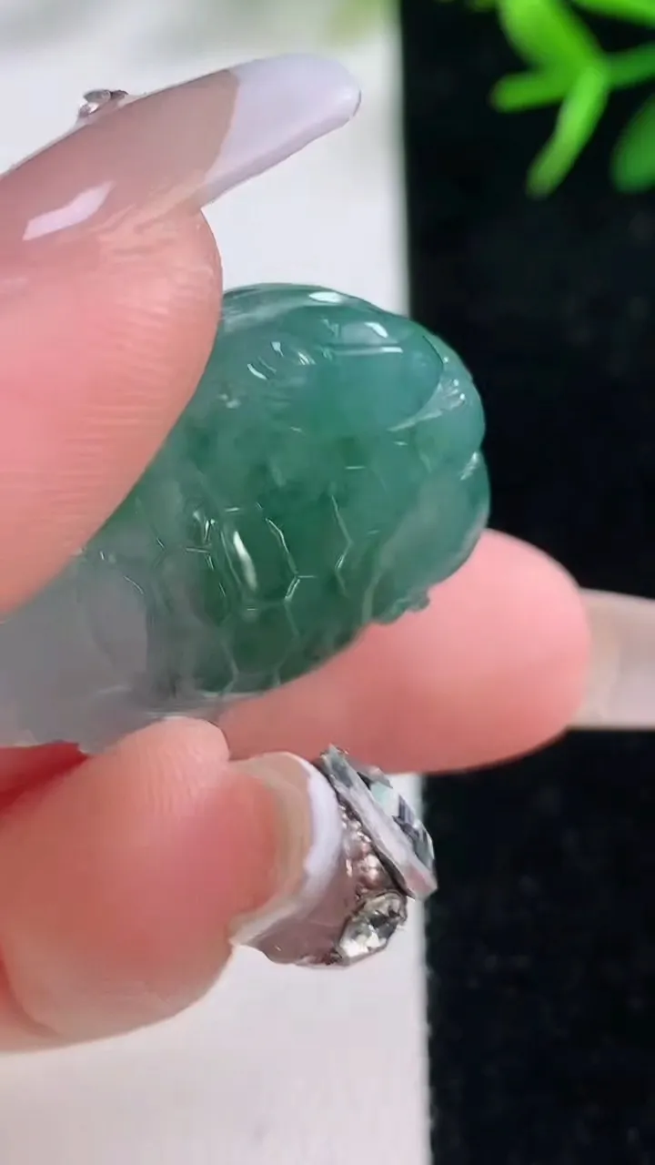 天然A货翡翠飘花龙龟吊坠，尺寸29.2-21.8-10.5，重量:13.56g
12月27日