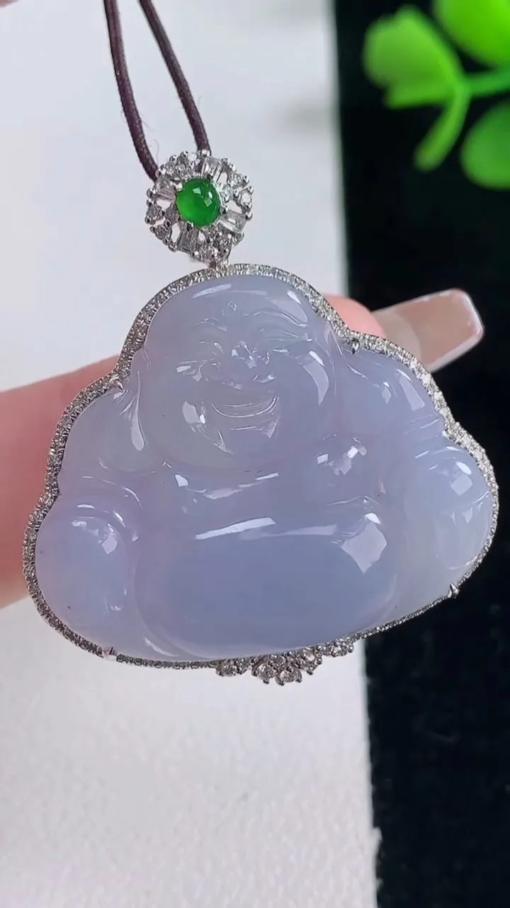 天然A货翡翠18K金紫罗兰佛公吊坠，尺寸35-31.4-7.6，裸石24-28.9重量:7.42g
12月30日