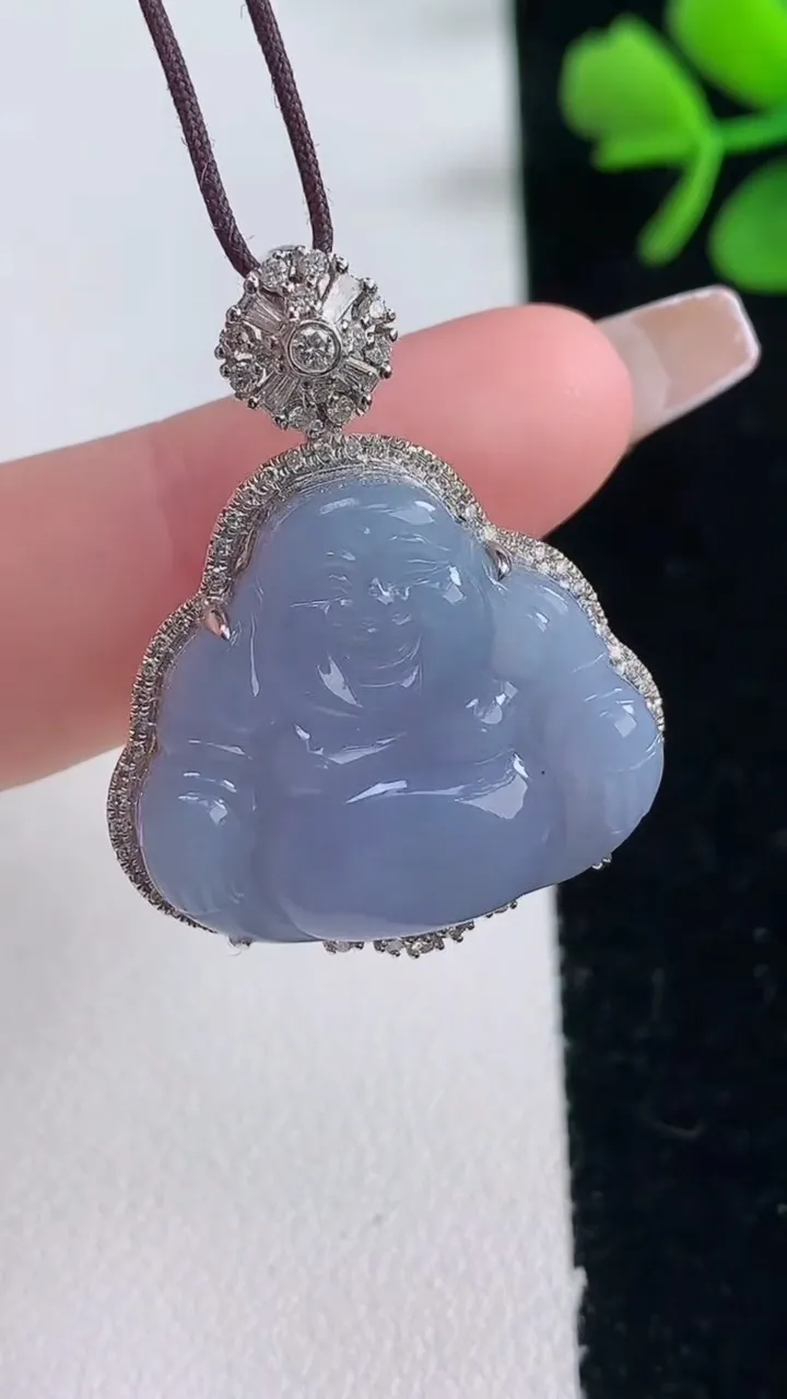 天然A货翡翠18K金紫罗兰佛公吊坠，尺寸32.2-25-9.2，裸石20.4-23重量:8.18g
