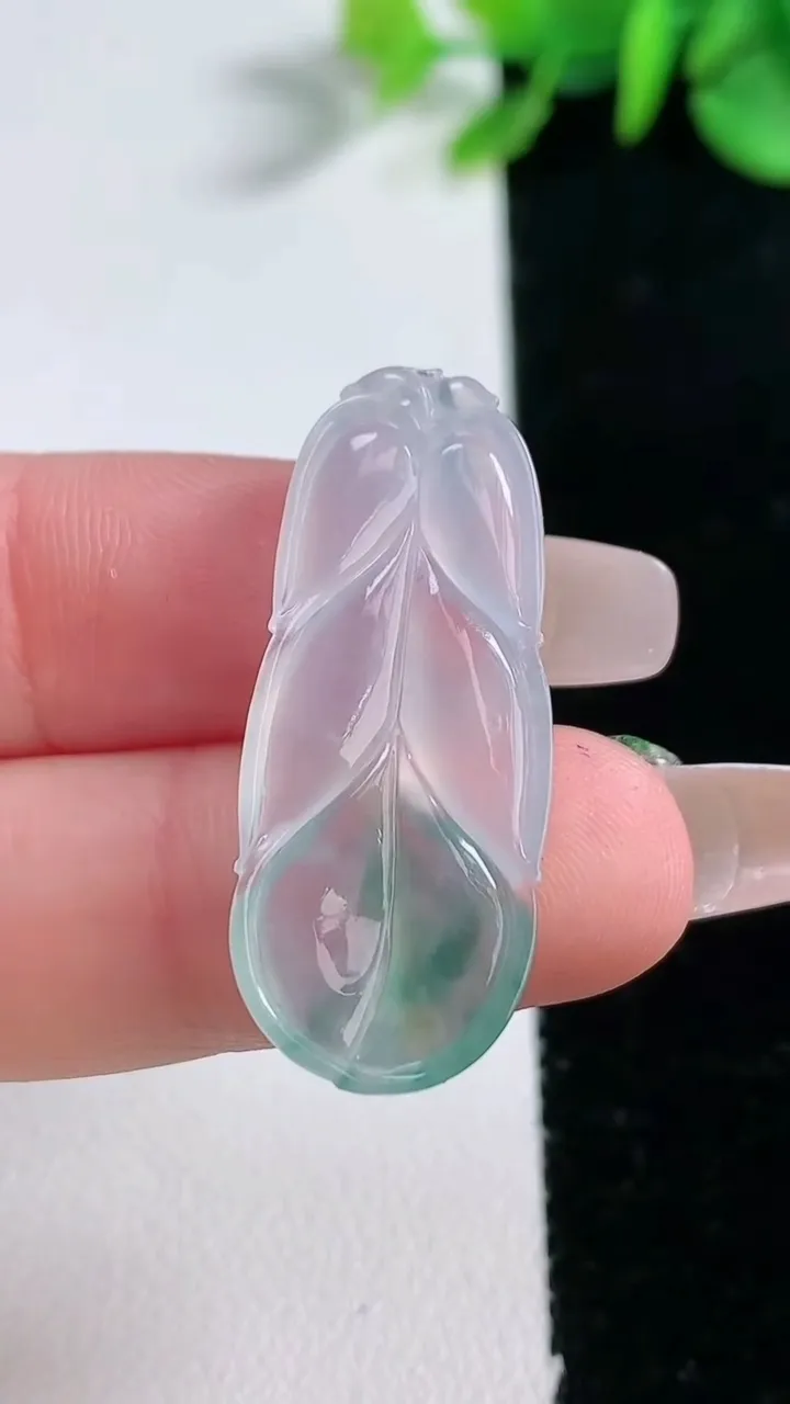 天然A货翡翠冰种飘花金枝玉叶 叶子吊坠，尺寸33.3-13.3-3.5，重量:3.35g
12月30日