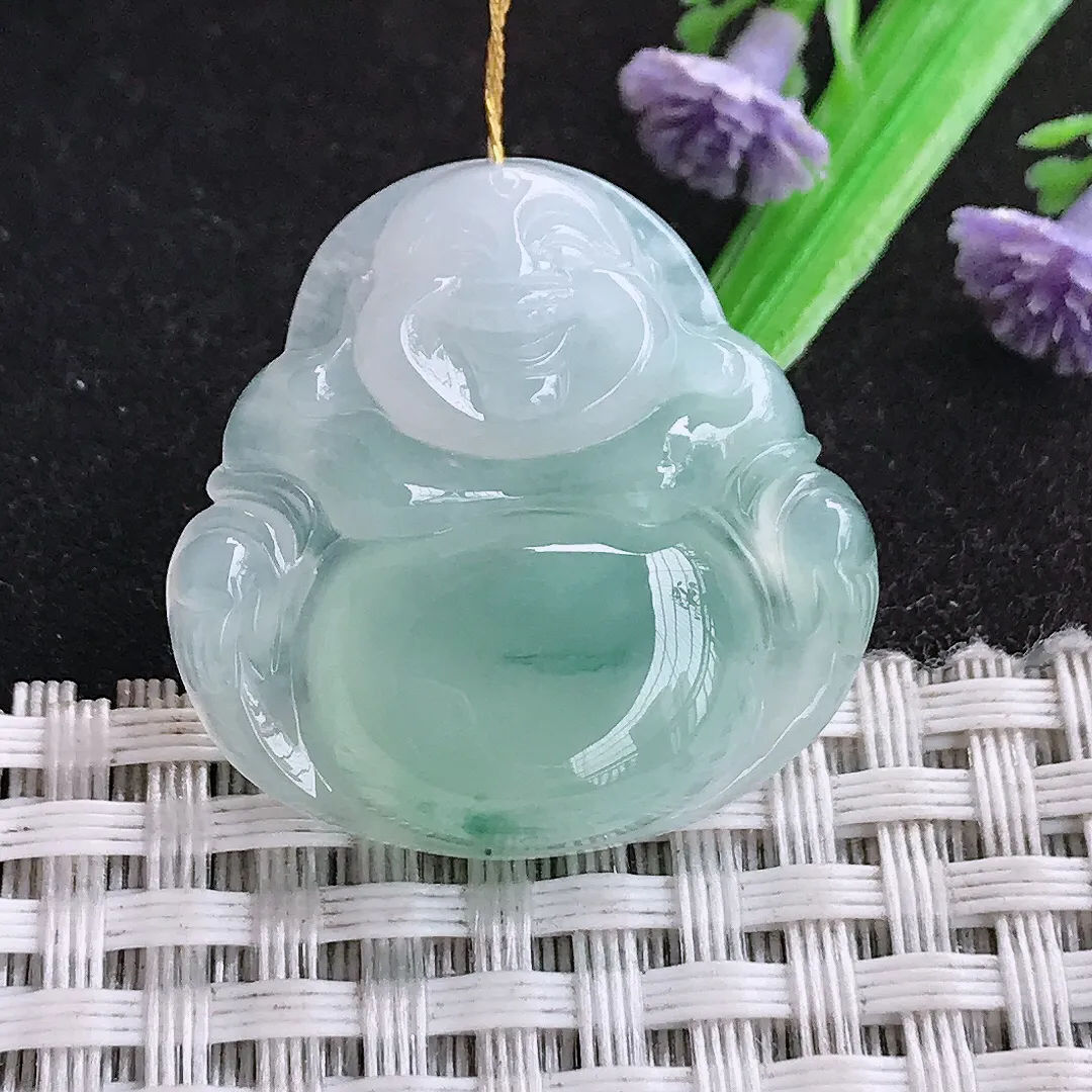 天然a货翡翠28.3/28.5/7.2老坑冰胶果冻冰飘花佛公吊坠翡翠玉挂件
