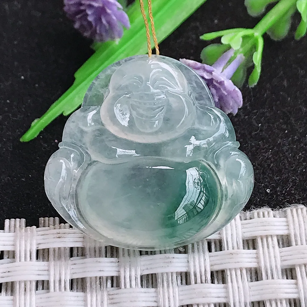 天然a货翡翠23.8/25.2/5.4老坑冰种果冻冰飘花佛公吊坠翡翠玉挂件
