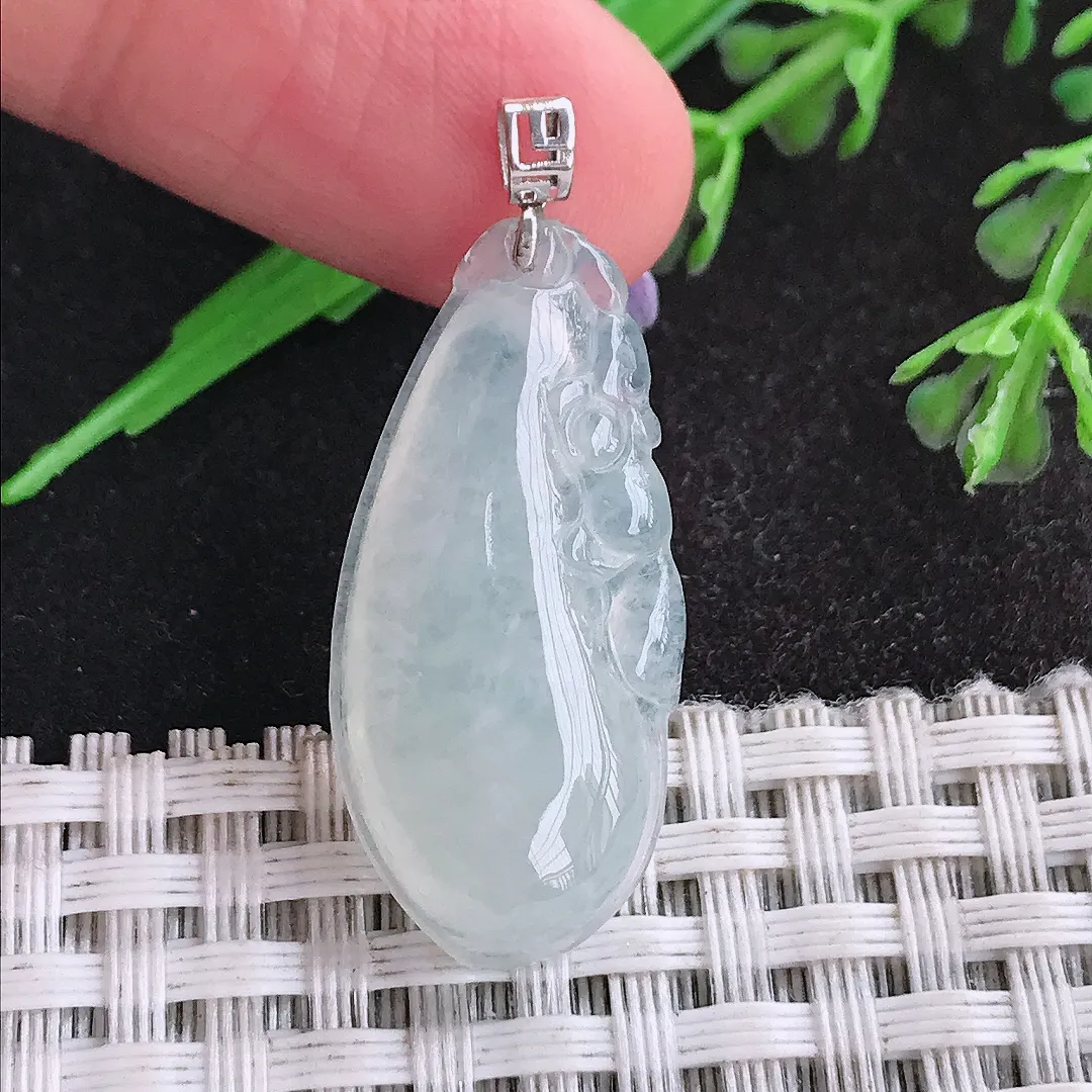 天然a货翡翠30.6/14.6/5老坑18k金镶嵌冰种福瓜吊坠翡翠玉挂件