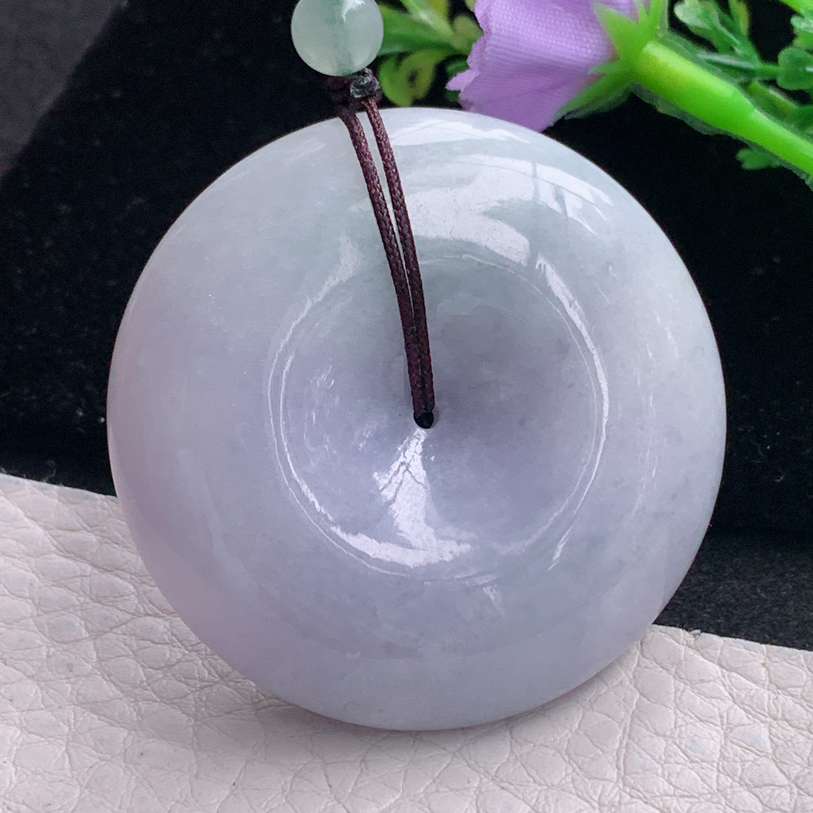 zen自然光44.7*12.3天然缅甸翡翠紫罗兰饱满平安扣 玉扣玉吊坠 玉挂件