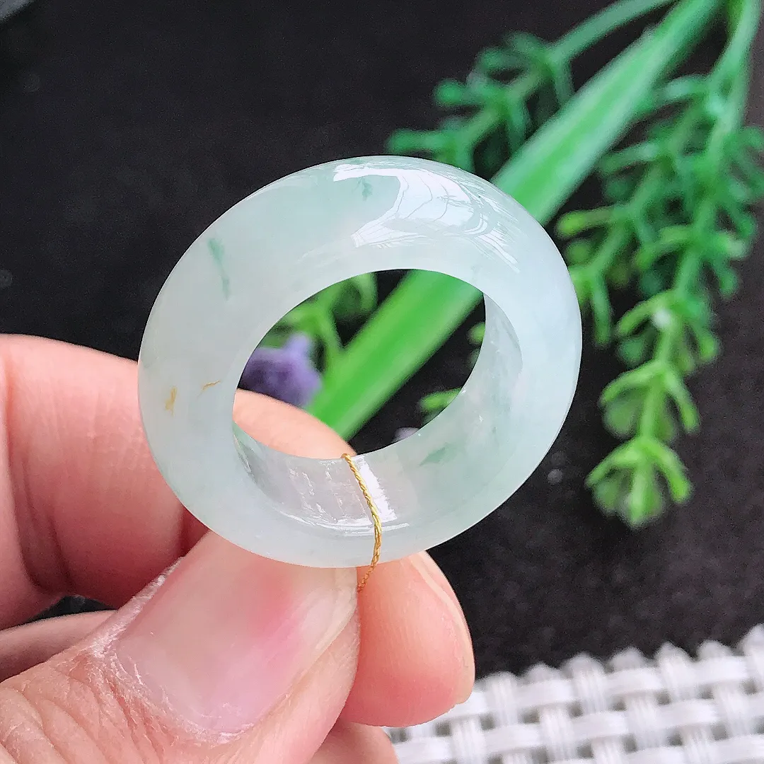 天然a货翡翠18.3/8.3/5.2老坑冰透起胶飘花指环戒指翡翠玉扳指