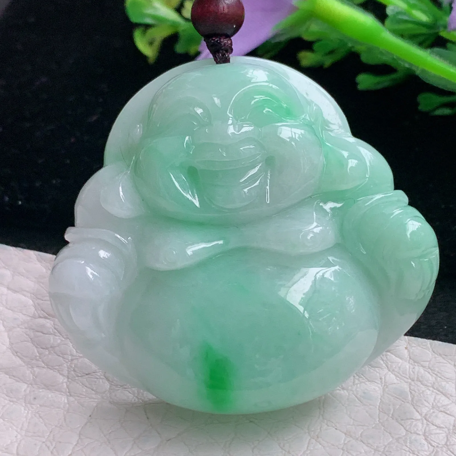 zen自然光41.5*45.6*12.5天然缅甸翡翠飘绿佛公 弥勒佛玉吊坠 玉挂件