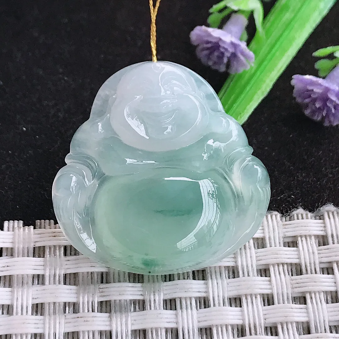 天然a货翡翠28.3/28.5/7.2老坑冰胶果冻冰飘花佛公吊坠翡翠玉挂件