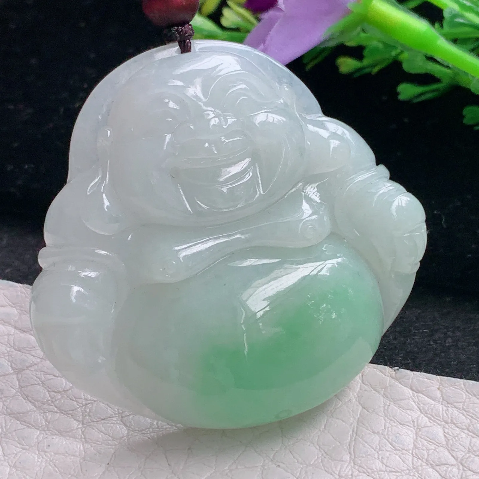 zen自然光44*47*11天然缅甸翡翠飘绿佛公 弥勒佛玉吊坠 玉挂件