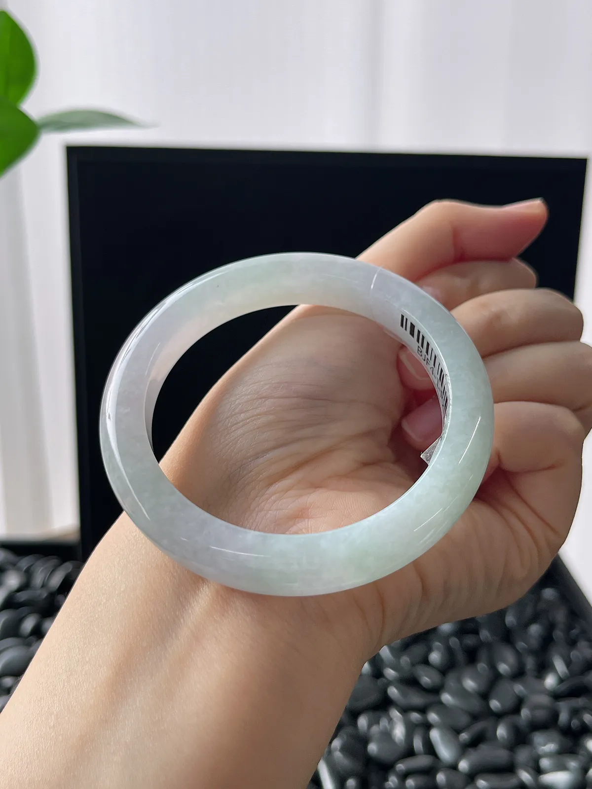 正圈54.7圈口，翡翠糯化种春带彩手镯