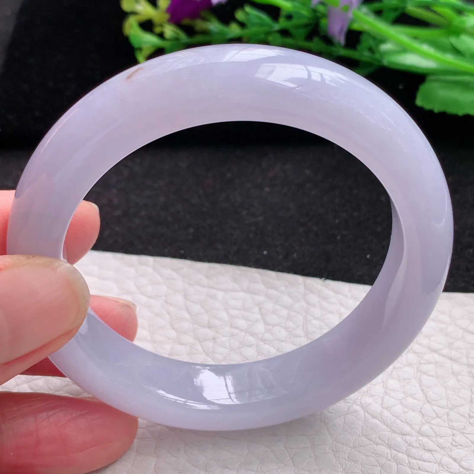 js自然光53.8*12.6*8.8平安镯 缅甸翡翠a货玉手镯紫罗兰高雅宽边玉手环