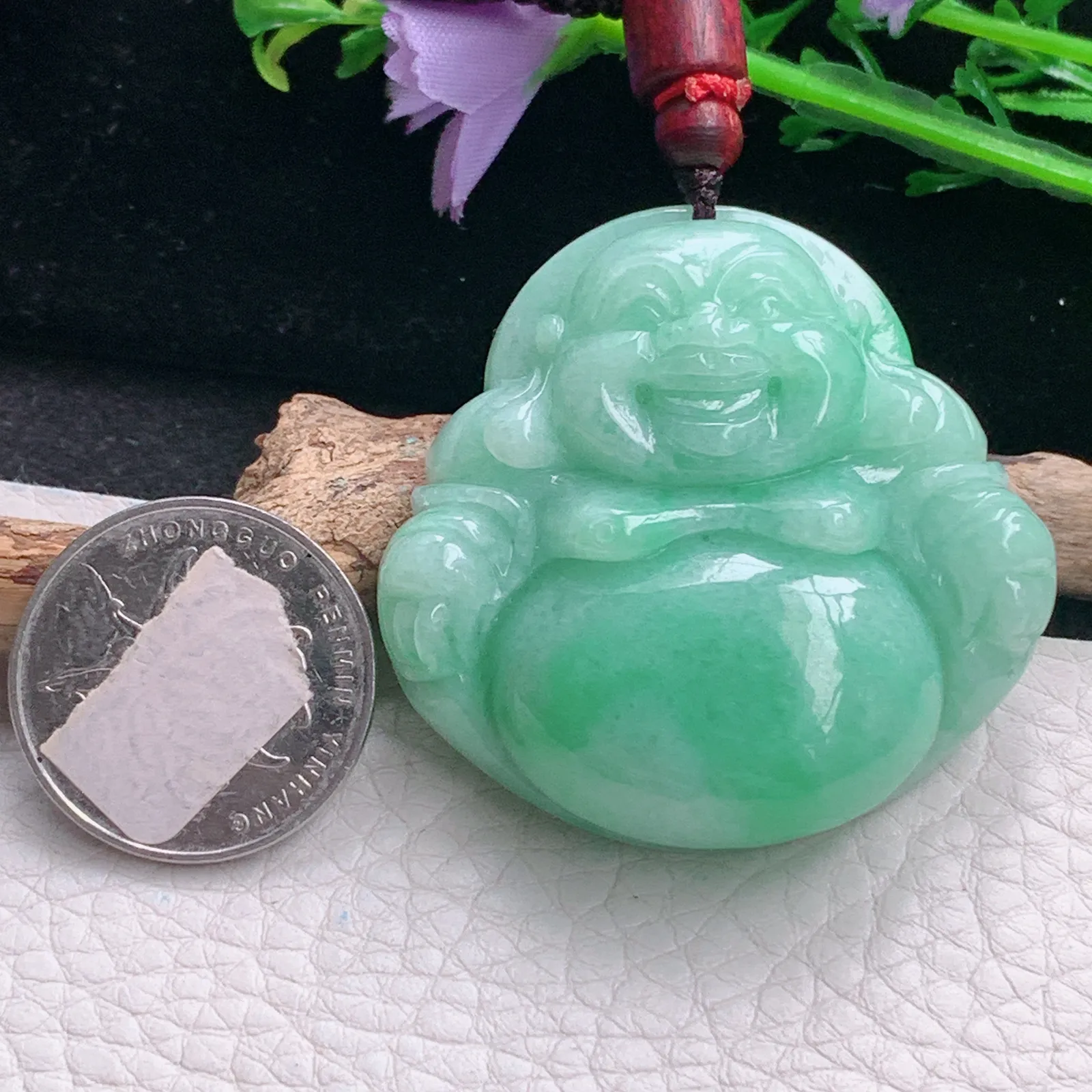 zen自然光45*46.3*13.2天然缅甸翡翠满绿大佛公 弥勒佛玉吊坠 毛衣坠