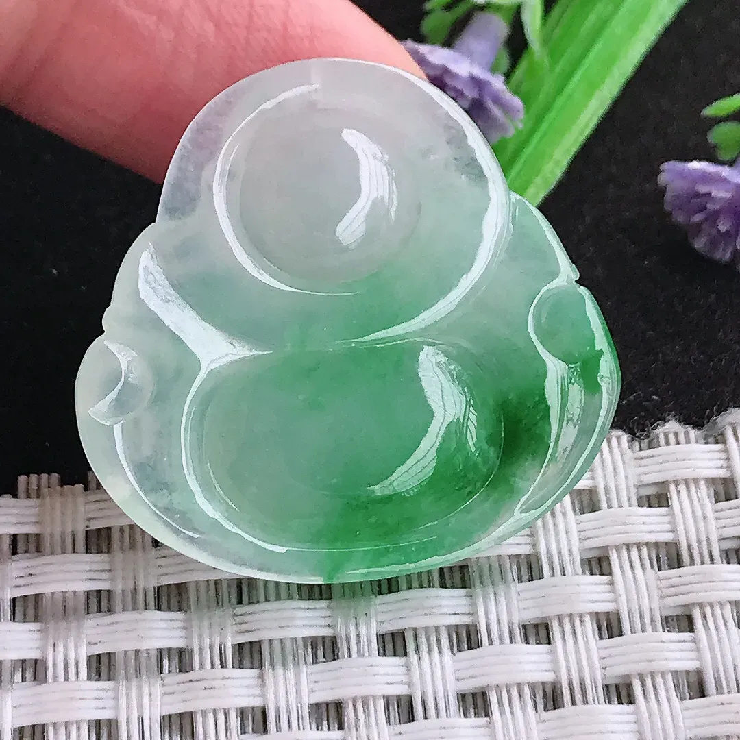 天然a货翡翠29.8/31.5/6.8老坑精美冰胶飘阳绿佛公吊坠翡翠玉佛挂件