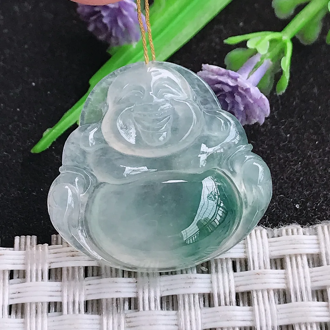 天然a货翡翠23.8/25.2/5.4老坑冰种果冻冰飘花佛公吊坠翡翠玉挂件