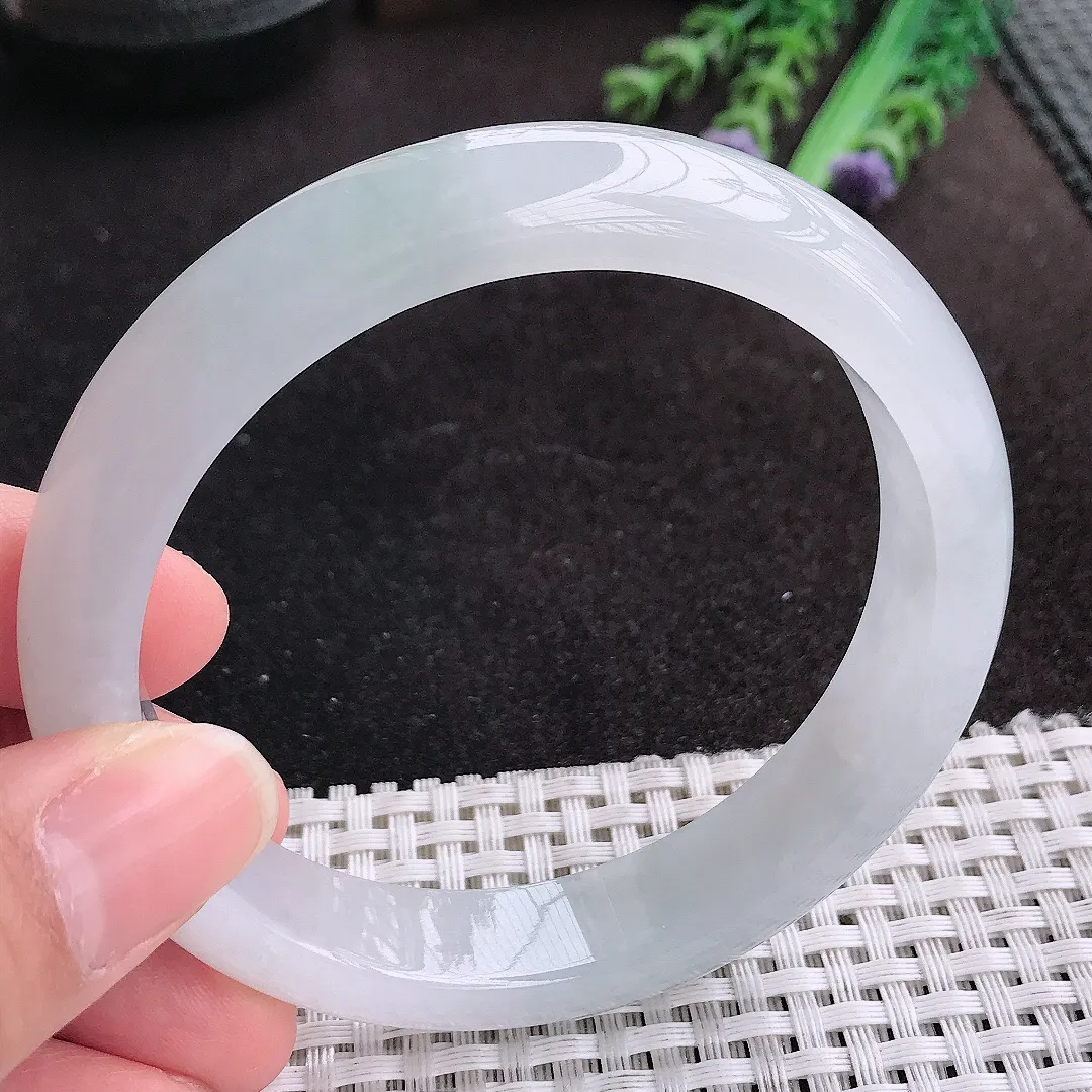 天然A货翡翠61/12.8/8.3老坑冰纯果冻胶手镯宽边玉手镯