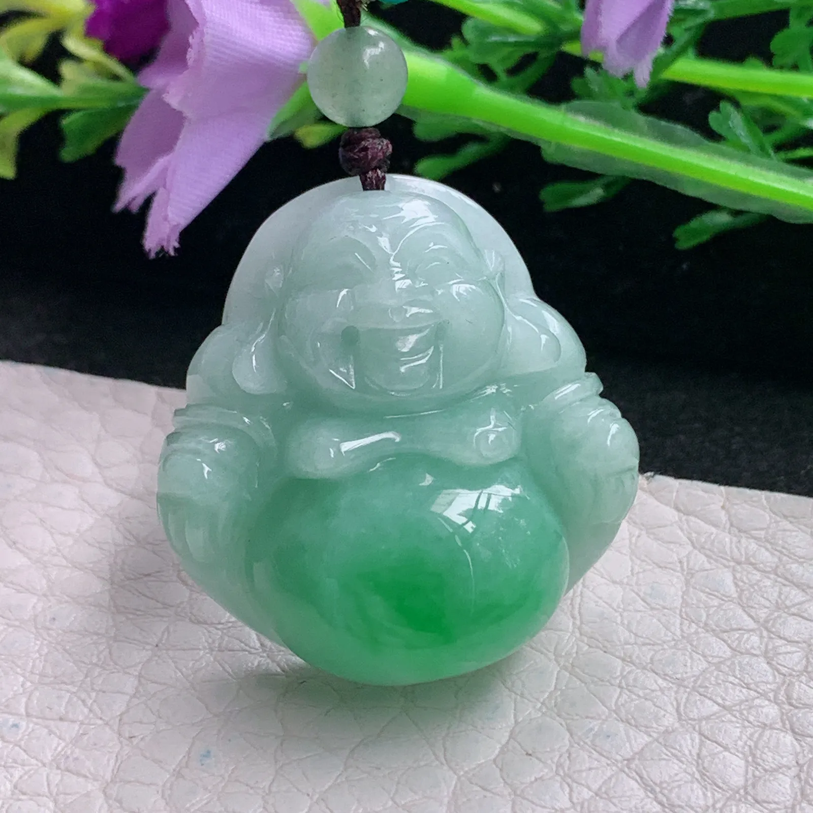 zen自然光31.8*30.2*11.8天然缅甸翡翠辣绿佛公 弥勒佛玉吊坠 玉挂件