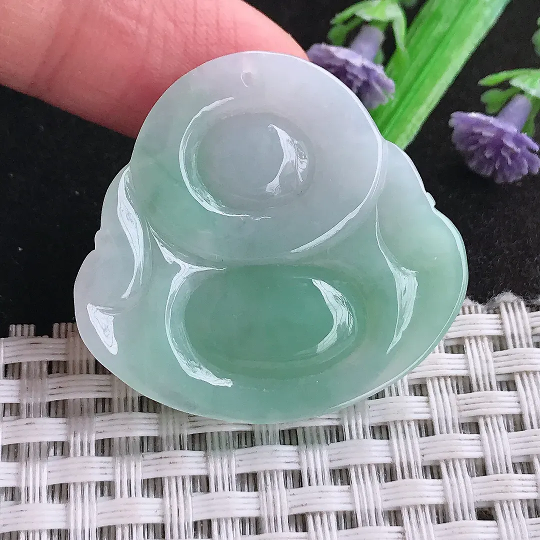 天然a货翡翠33.3/35.4/6.3老坑秀气温润浅绿色佛公吊坠翡翠玉挂件