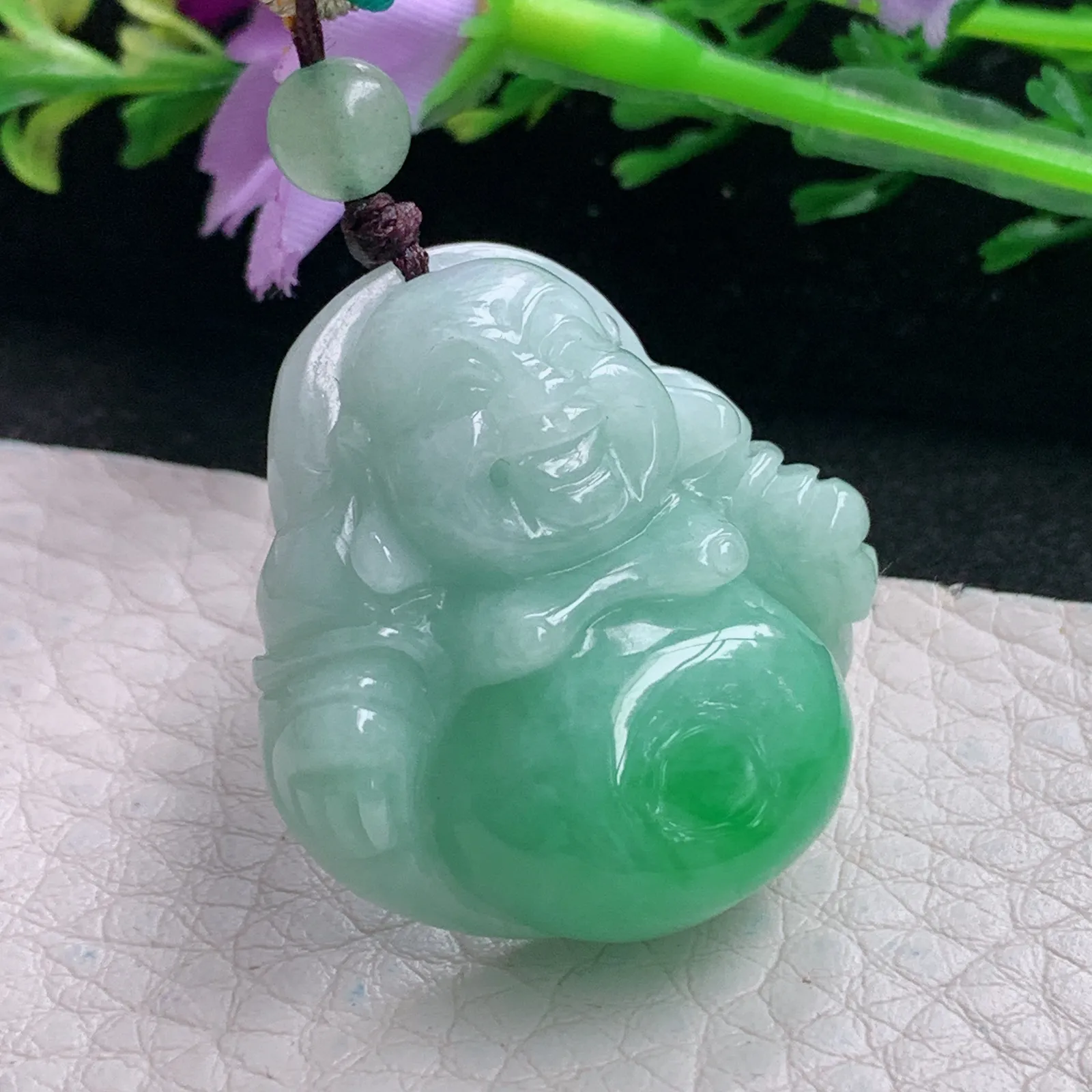 zen自然光31.8*30.2*11.8天然缅甸翡翠辣绿佛公 弥勒佛玉吊坠 玉挂件