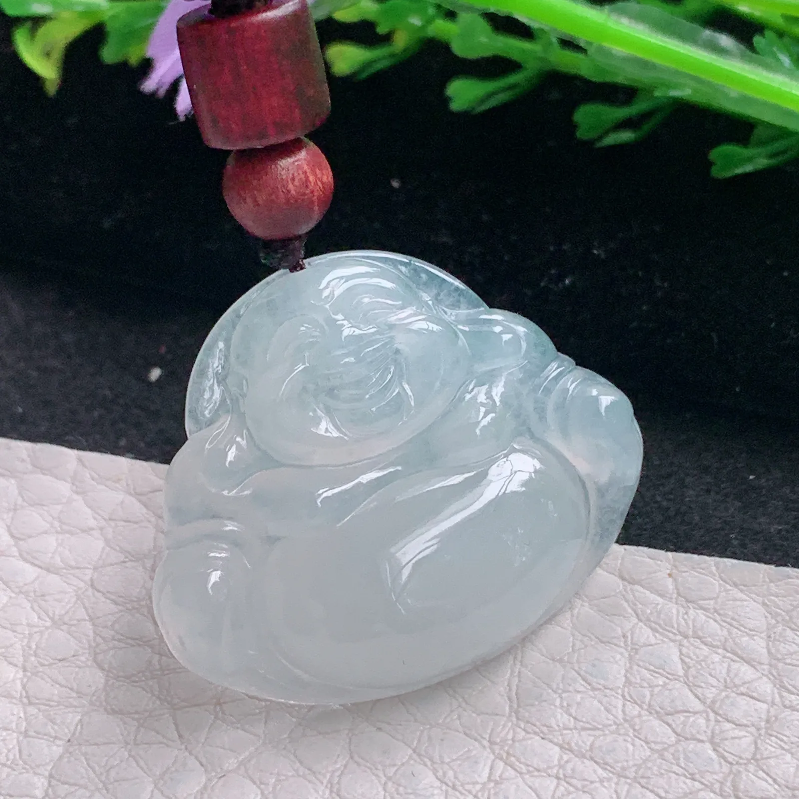 zen自然光27.5*33*6.2天然缅甸翡翠冰润纯美佛公 开心佛玉吊坠 玉挂件