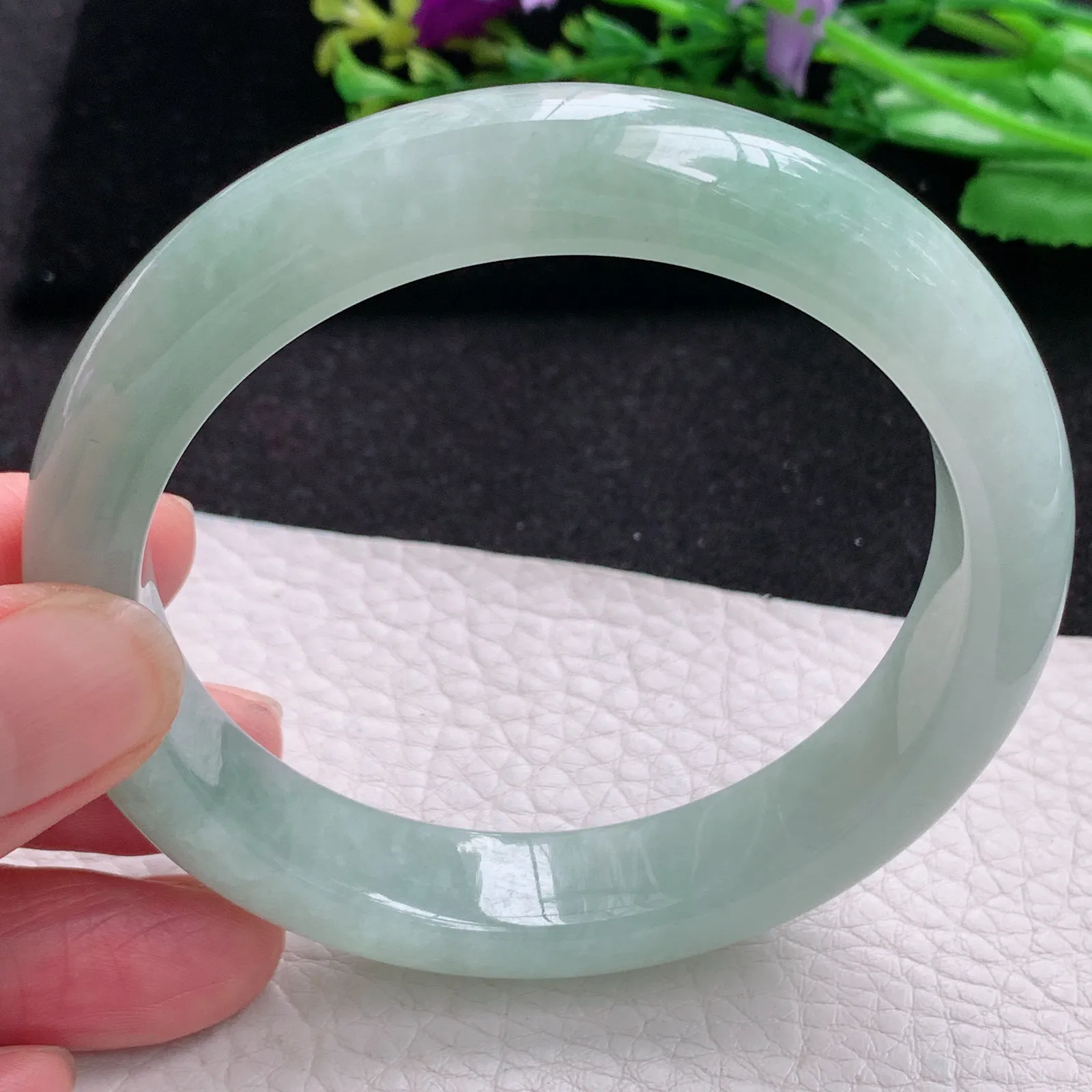 z大圈口60*12.8*8.8平安镯 缅甸翡翠a货玉手镯冰晴胶感宽边玉手环