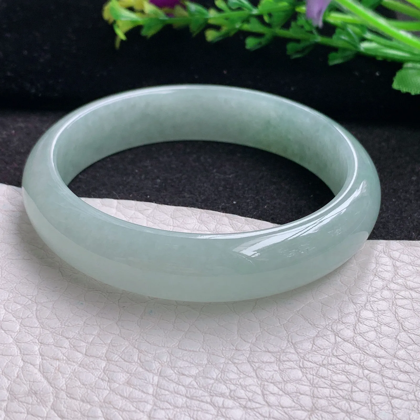 js自然光57*13.2*7平安镯 缅甸翡翠a货玉手镯晴美胶感宽边玉手环