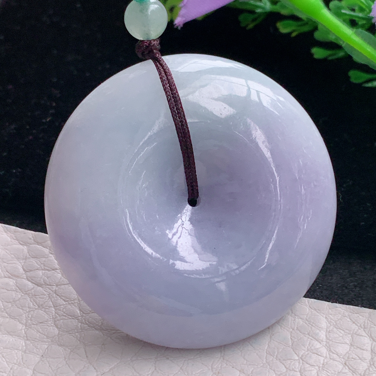 zen自然光44.7*12.3天然缅甸翡翠紫罗兰饱满平安扣 玉扣玉吊坠 玉挂件