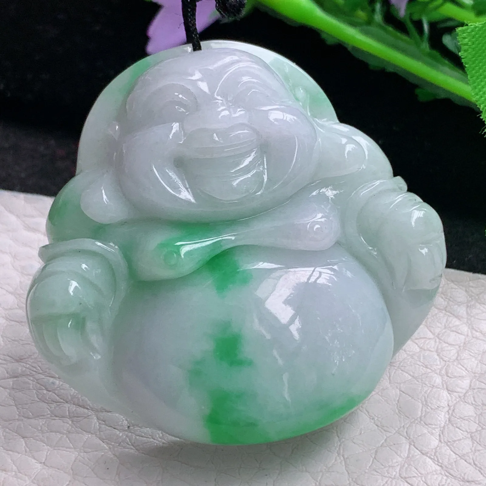 zen自然光47.5*49*13.9天然缅甸翡翠飘阳绿大佛公 弥勒佛玉吊坠 玉挂件