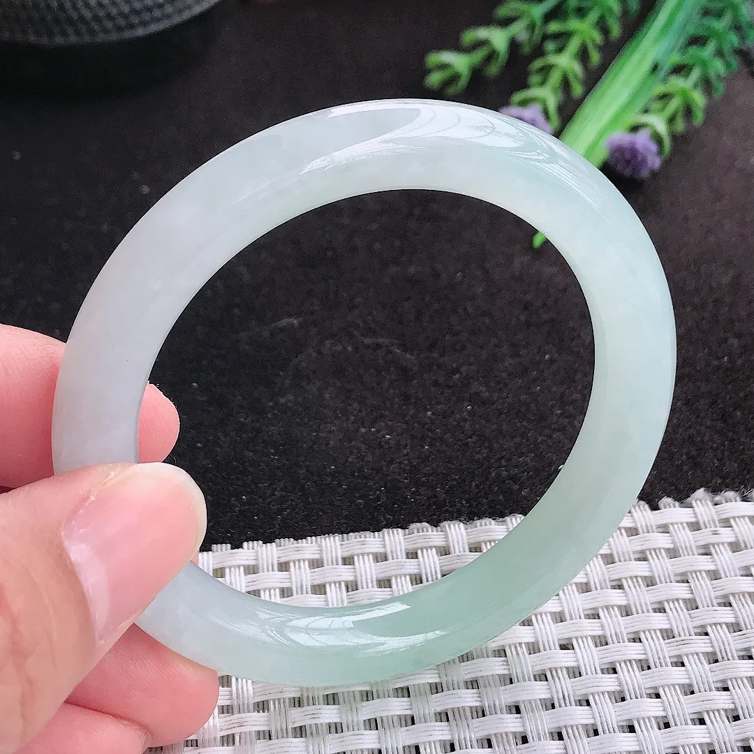 天然A货翡翠52.5/9.1/8.7老坑冰胶果冻冰晴圆条手镯小圈口玉手镯