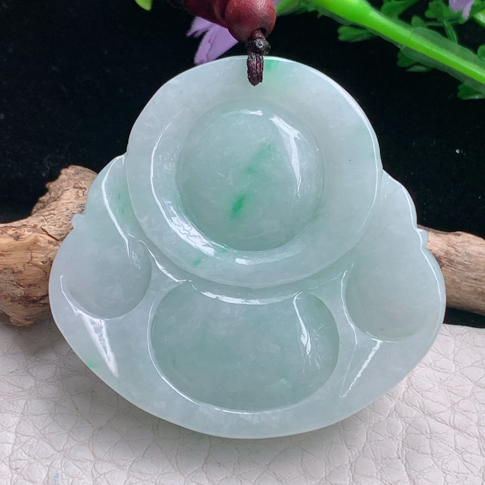 zen自然光46.5*48.3*12.3天然缅甸翡翠飘阳绿大佛公 开心佛玉吊坠 玉挂件