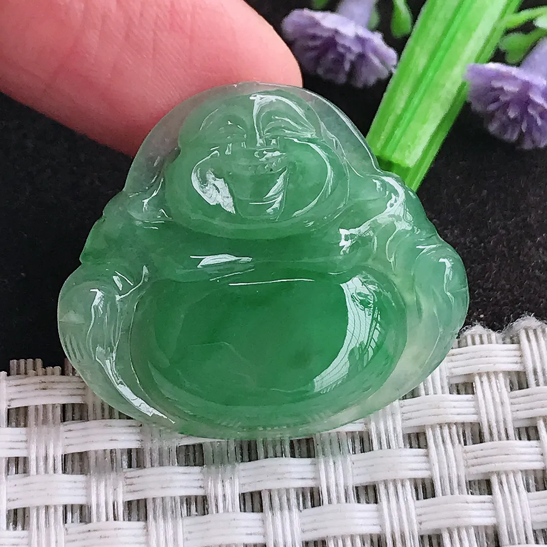 天然a货翡翠26.4/30.3/5.2老坑冰胶果冻甜绿满绿佛公吊坠翡翠玉挂件
