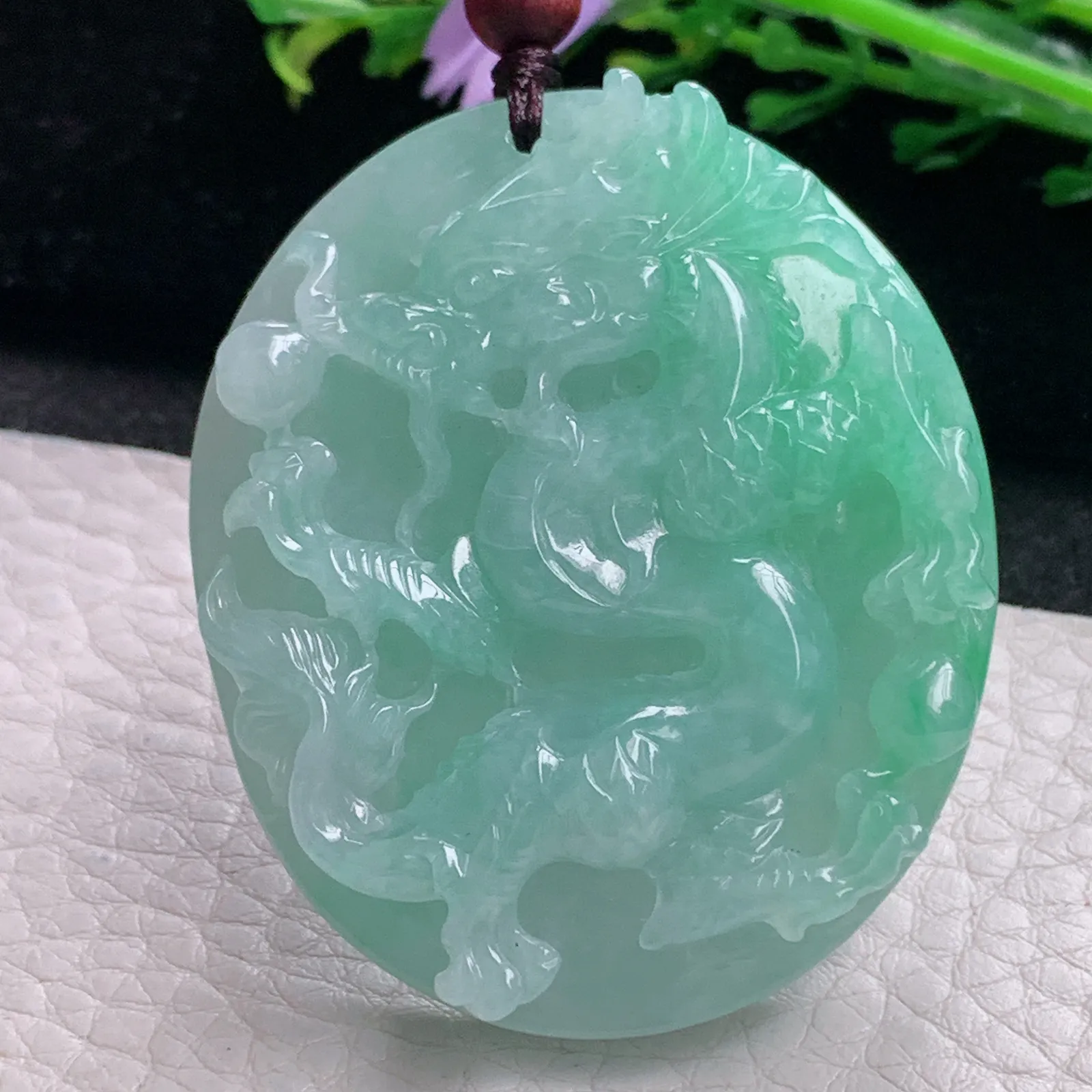 zen自然光50*42*10.2天然缅甸翡翠满绿龙牌 龙行天下玉吊坠 玉挂件