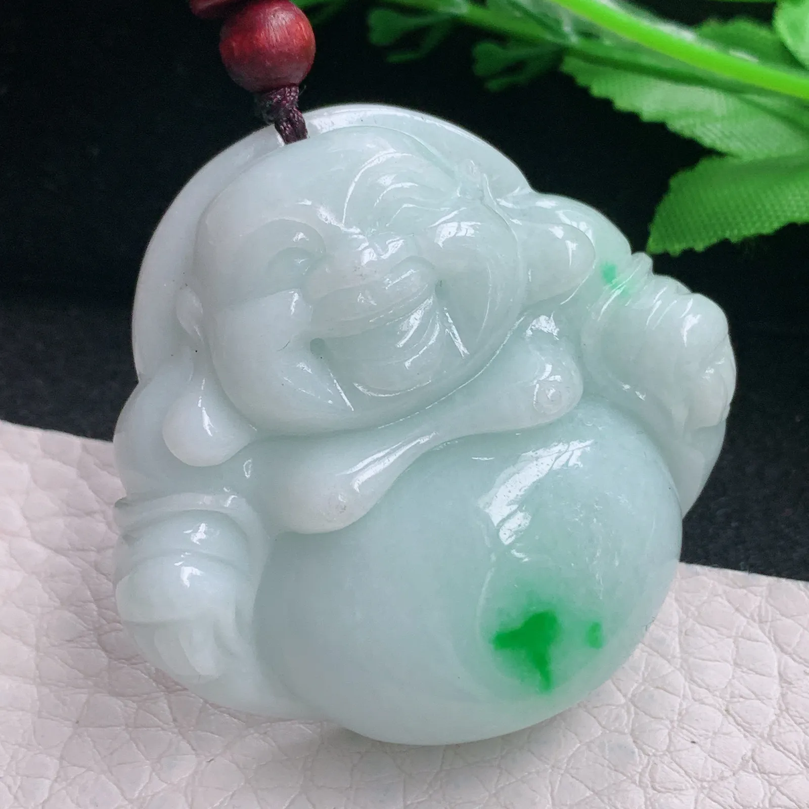 zen自然光42*46*12.6天然缅甸翡翠飘阳绿大佛公 开心佛玉吊坠 玉挂件