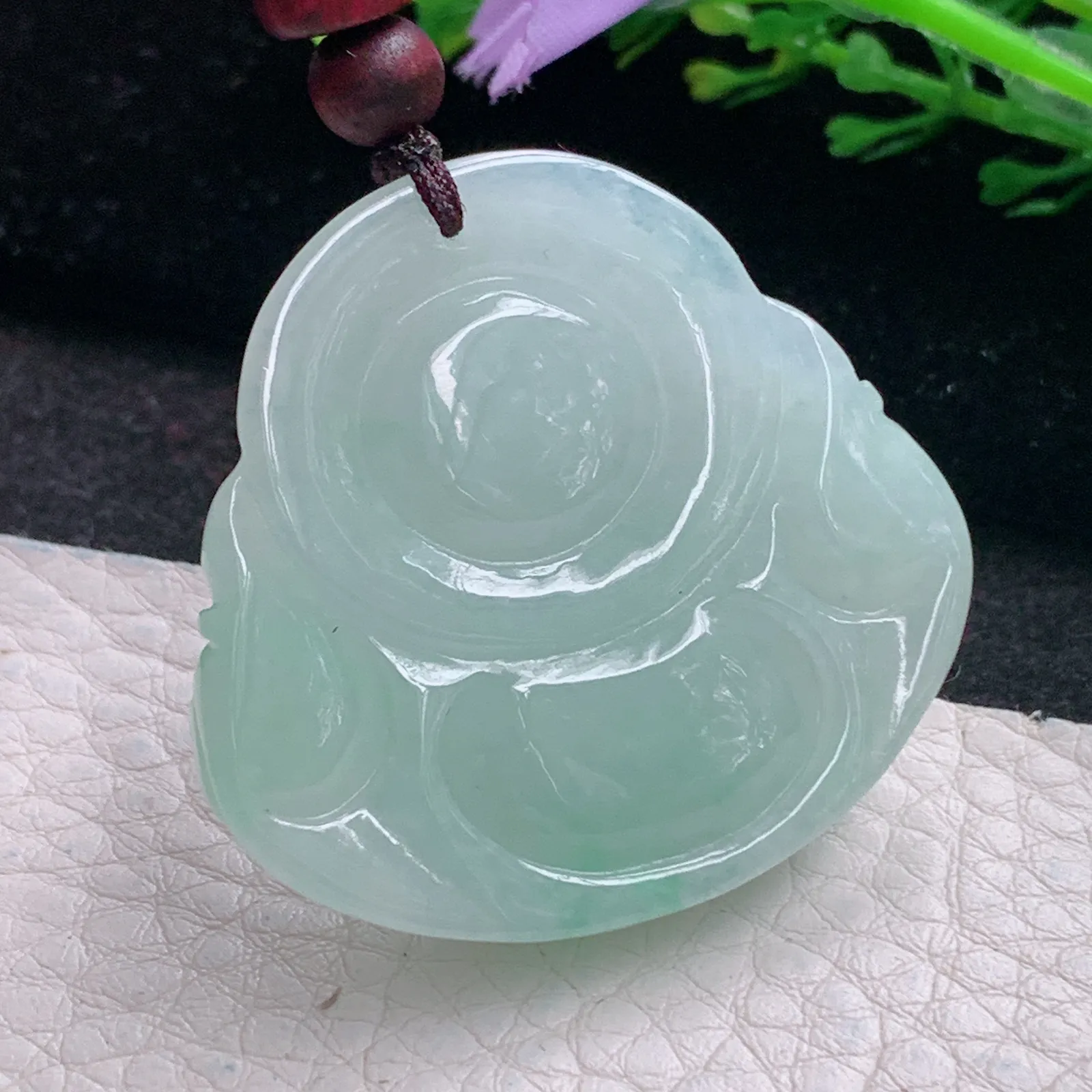 zen自然光37.6*40.5*9.3天然缅甸翡翠飘绿水润佛公 弥勒佛玉吊坠 玉挂件