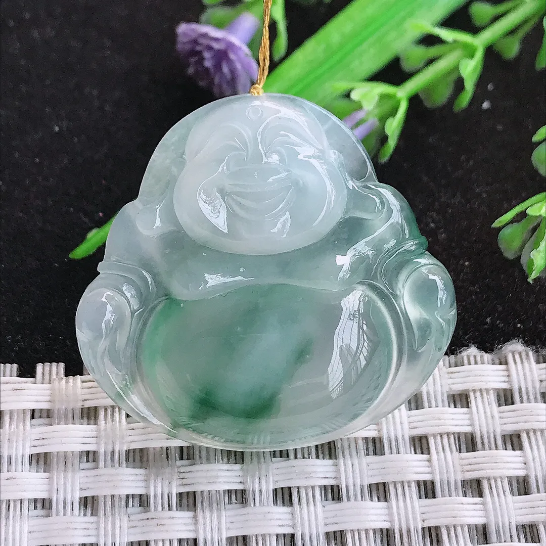 天然a货翡翠31/33/6.7老坑冰胶果冻冰飘花佛公吊坠翡翠玉挂件