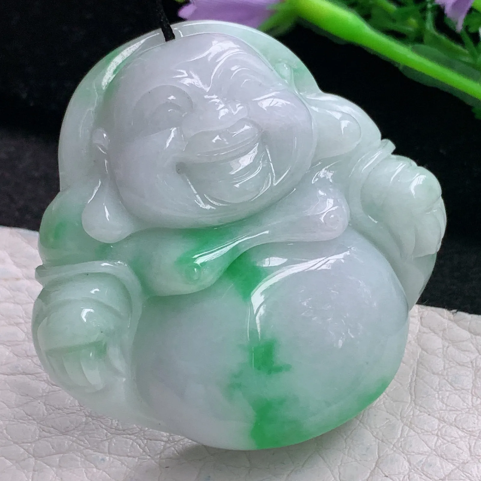 zen自然光47.5*49*13.9天然缅甸翡翠飘阳绿大佛公 弥勒佛玉吊坠 玉挂件