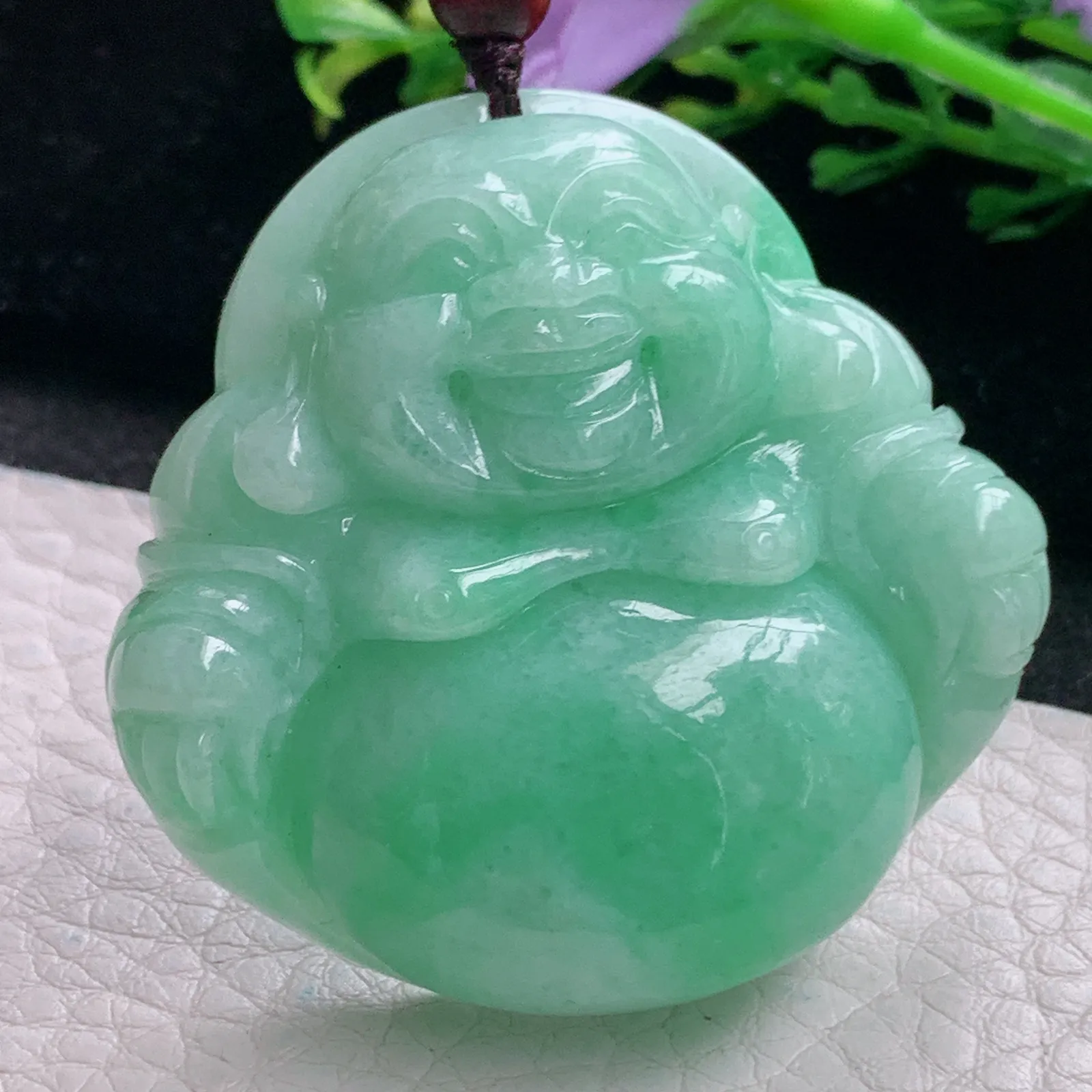 zen自然光45*46.3*13.2天然缅甸翡翠满绿大佛公 弥勒佛玉吊坠 毛衣坠