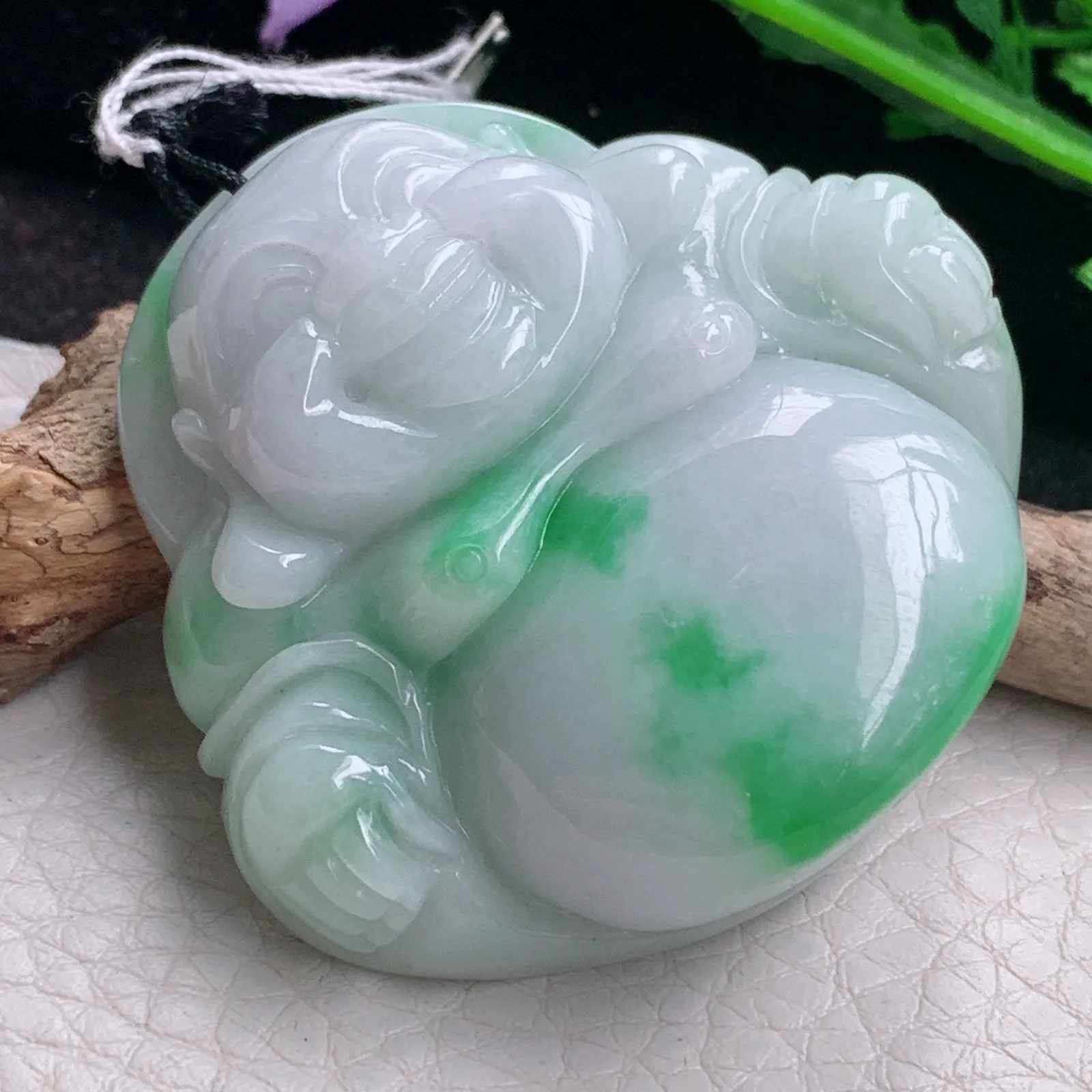 zen自然光47.5*49*13.9天然缅甸翡翠飘阳绿大佛公 弥勒佛玉吊坠 玉挂件