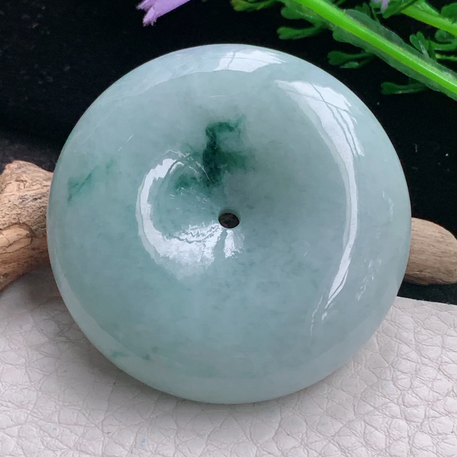 zen自然光51*13.6天然缅甸翡翠飘花饱满大平安扣 玉扣玉吊坠 玉挂件