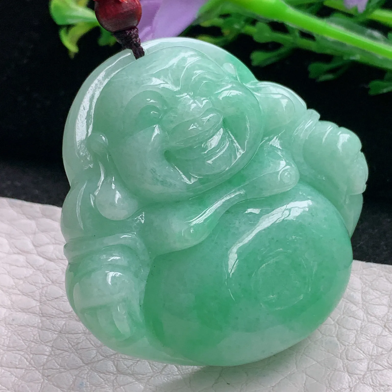 zen自然光45*46.3*13.2天然缅甸翡翠满绿大佛公 弥勒佛玉吊坠 毛衣坠