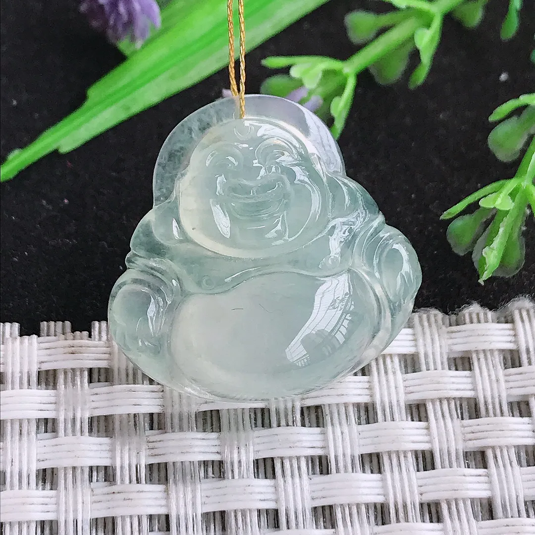 天然a货翡翠24/24.7/7老坑果冻胶冰种佛公吊坠翡翠玉佛挂件