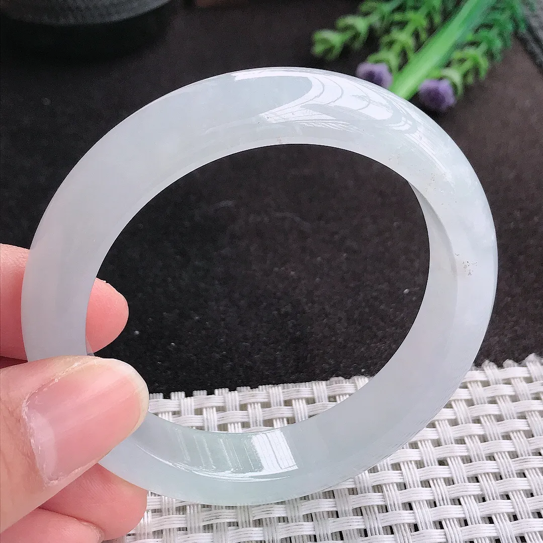 天然A货翡翠56/12.9/8.6老坑冰透果冻胶冰晴手镯宽边玉手镯