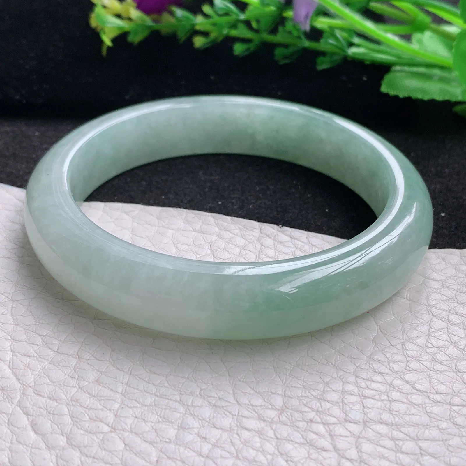 z大圈口60*12.8*8.8平安镯 缅甸翡翠a货玉手镯冰晴胶感宽边玉手环