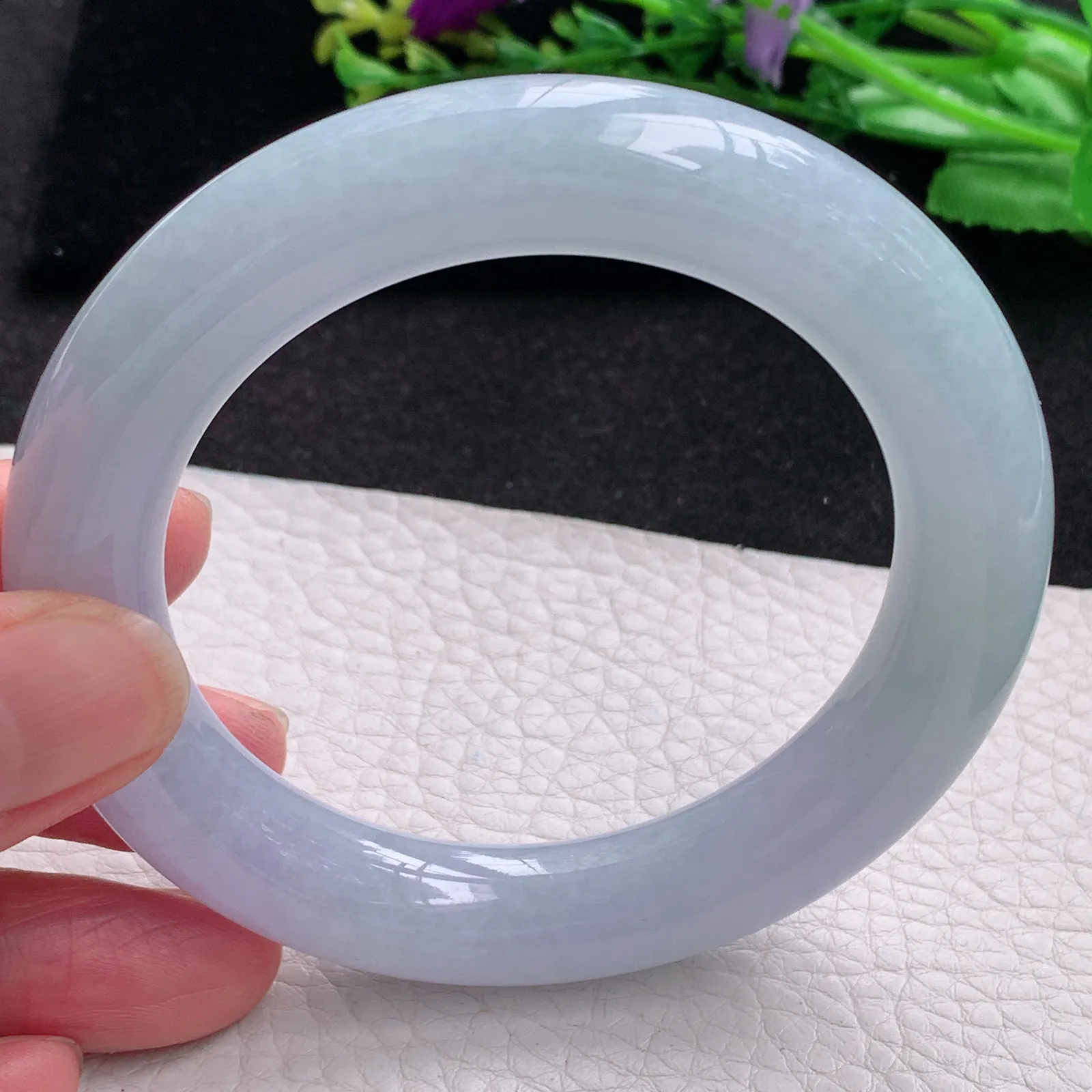 z自然光57*12.2胖圆镯 缅甸翡翠a货玉手镯紫罗兰高雅圆条大气玉手环