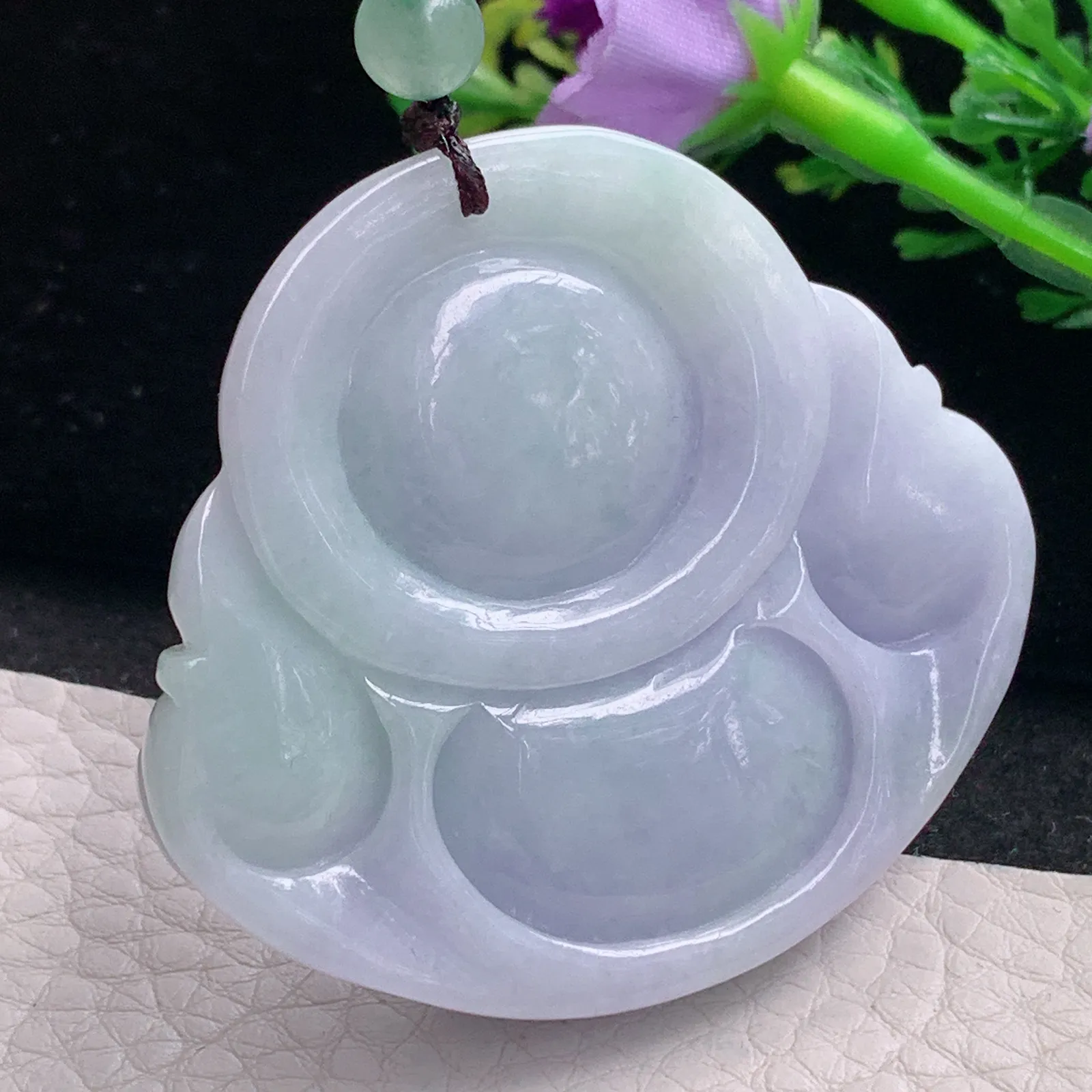 zen自然光46*51*12.3天然缅甸翡翠春带彩大佛公 弥勒佛玉吊坠 玉挂件