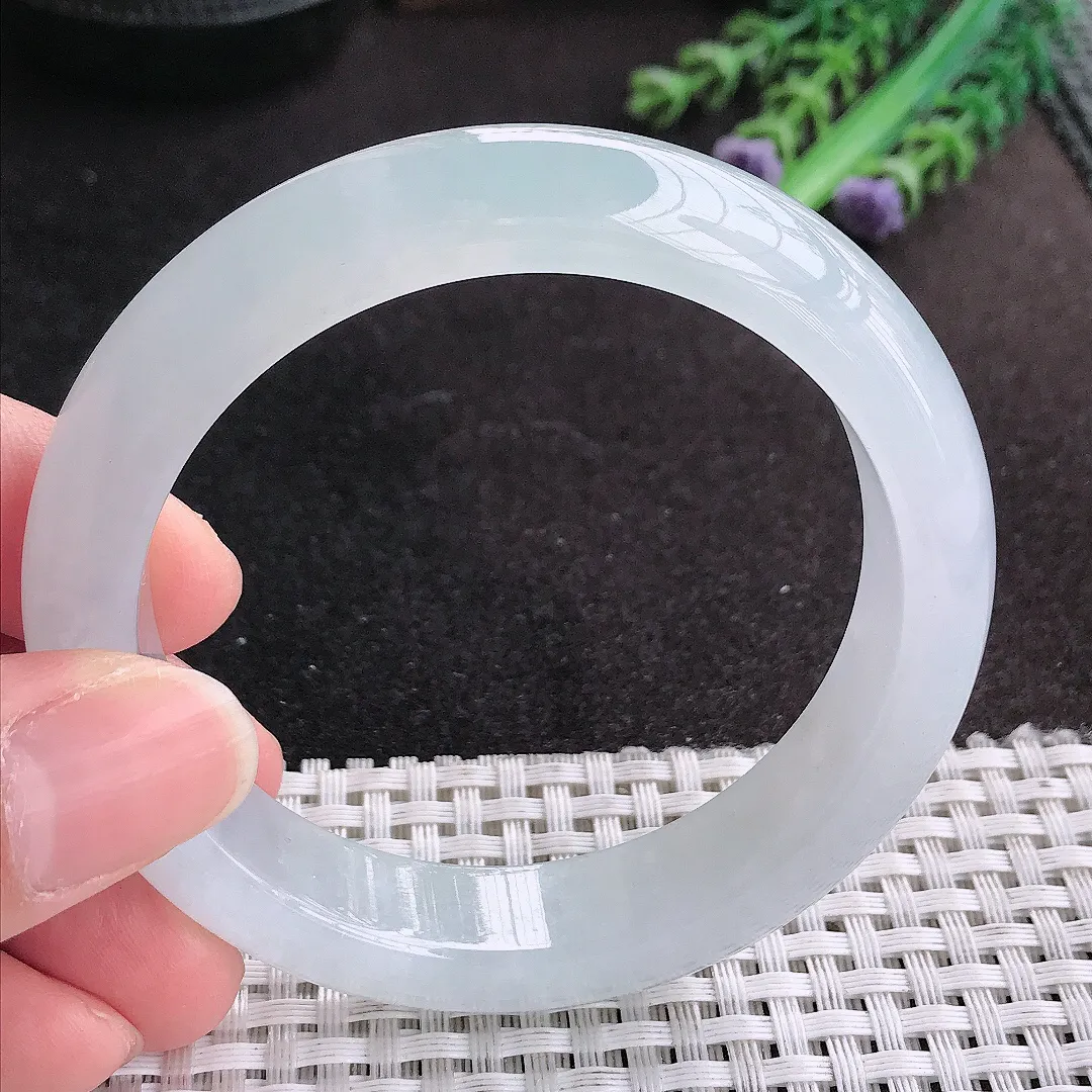 天然A货翡翠56/12.9/8.6老坑冰透果冻胶冰晴手镯宽边玉手镯