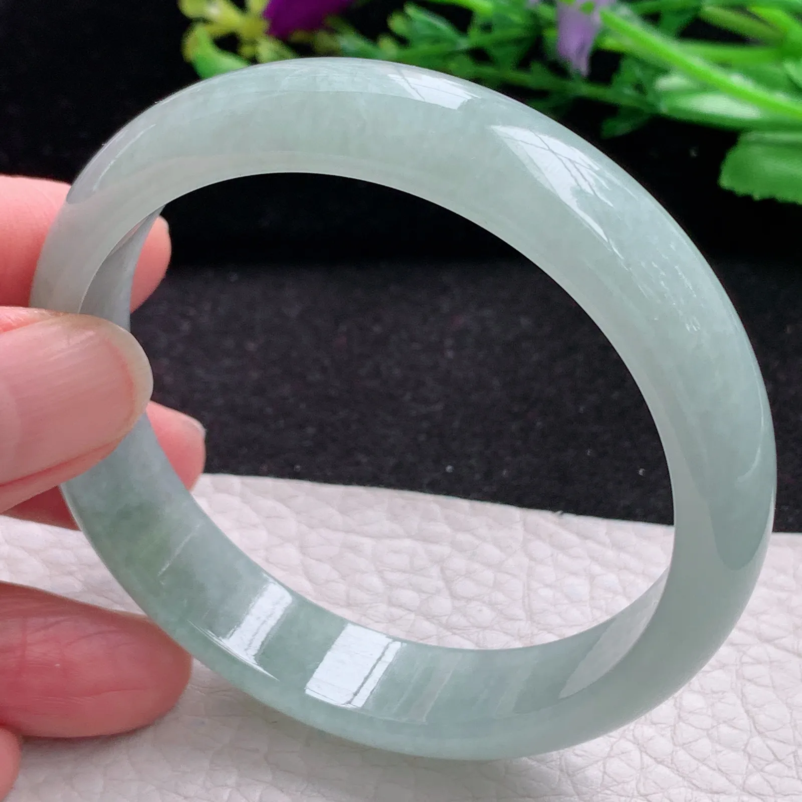 js自然光57*13.2*7平安镯 缅甸翡翠a货玉手镯晴美胶感宽边玉手环