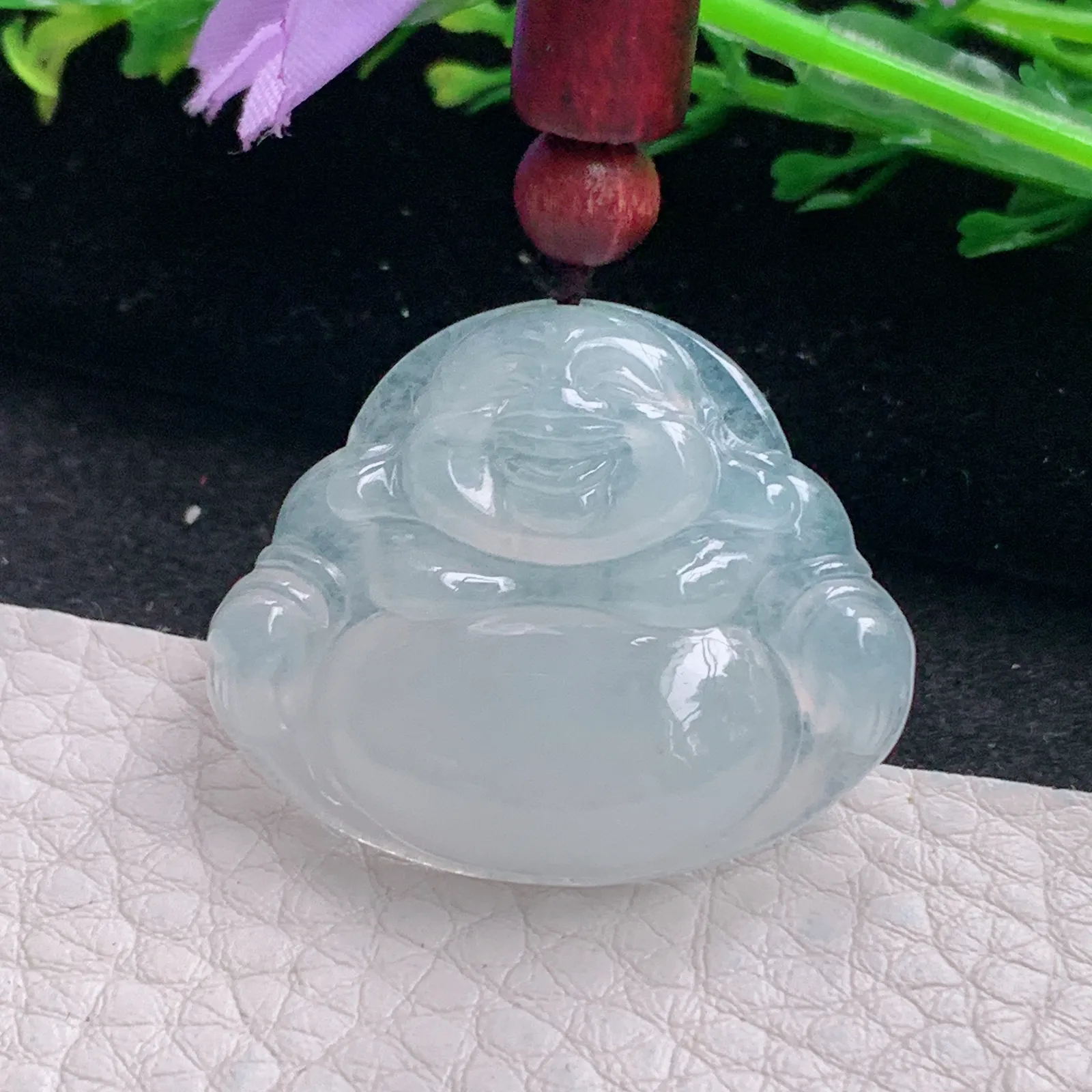 zen自然光27.5*33*6.2天然缅甸翡翠冰润纯美佛公 开心佛玉吊坠 玉挂件